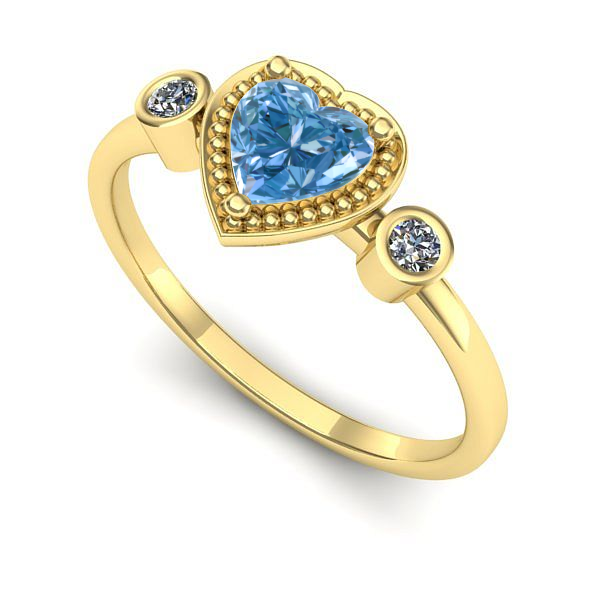 Inel de logodna din aur galben cu diamant de laborator albastru
