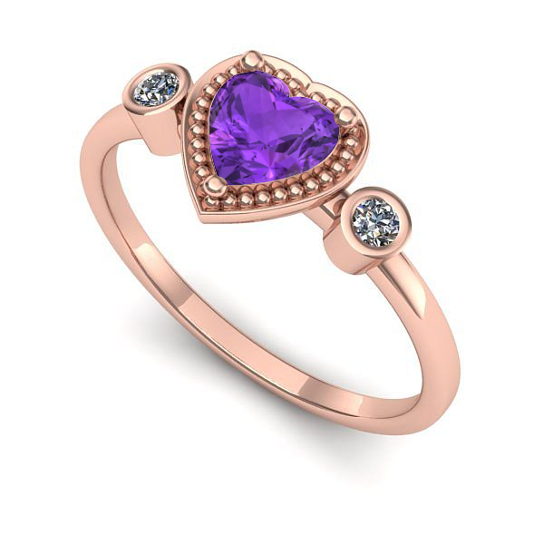 Inel de logodna din aur roz cu ametist