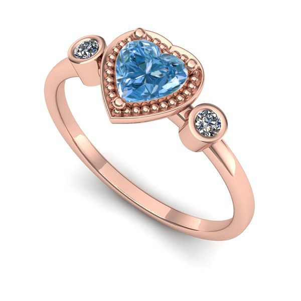 Inel din aur roz cu diamant de laborator albastru