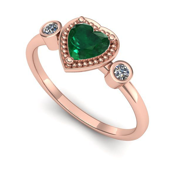Inel logodna din aur roz cu smarald