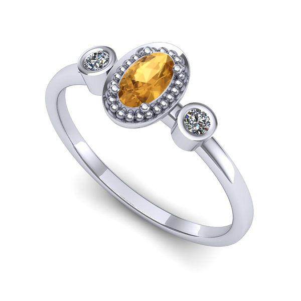 Inel logodna din aur alb cu citrin