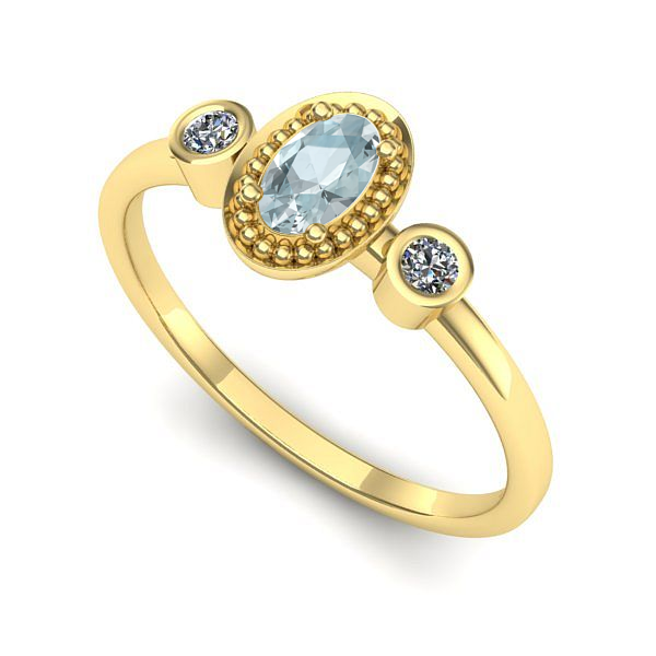 Inel logodna din aur galben cu aquamarin