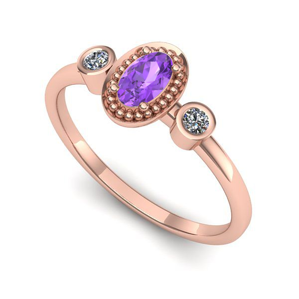 Inel de logodna din aur roz cu ametist