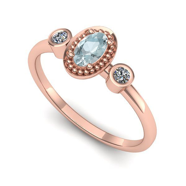 Inel din aur roz cu aquamarin