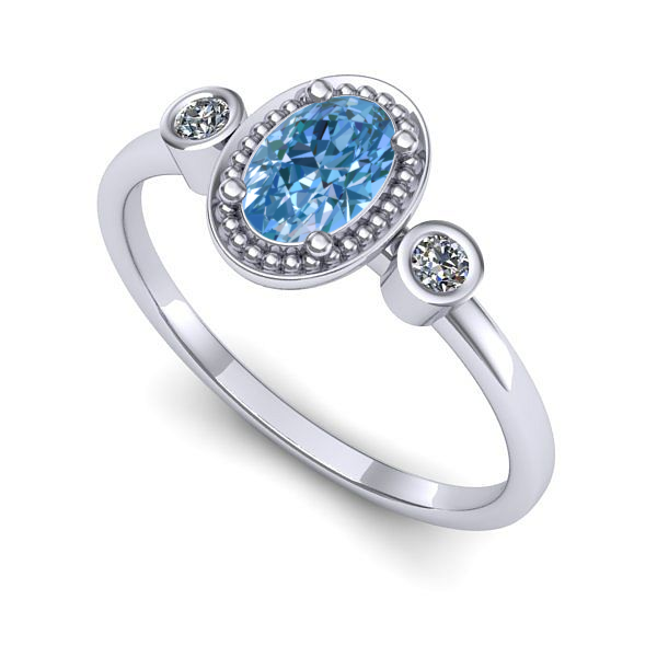Inel logodna din aur alb cu diamant de laborator albastru