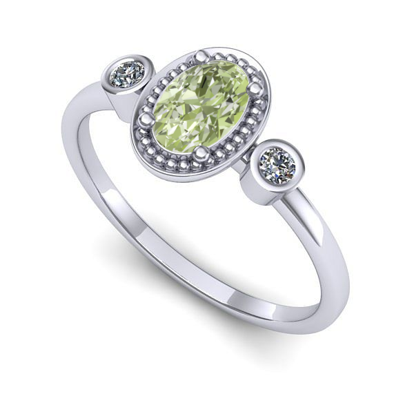 Inel logodna din aur alb cu diamant de laborator verde