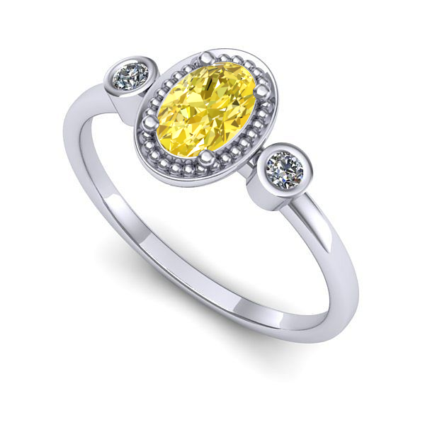 Inel de logodna din aur alb cu safir galben