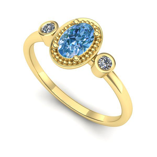 Inel din aur galben cu diamant de laborator albastru