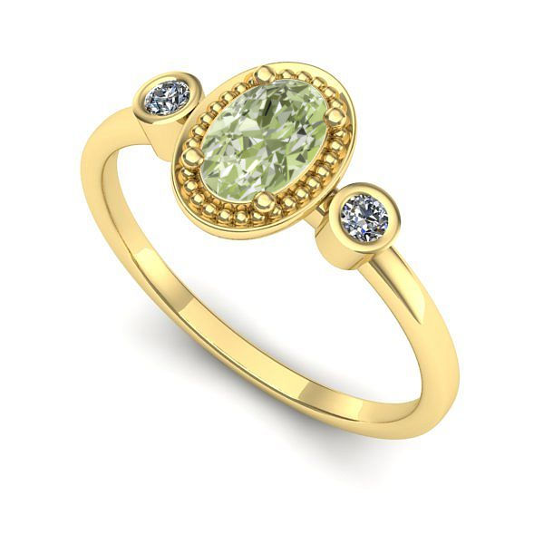 Inel logodna din aur galben cu diamant de laborator verde