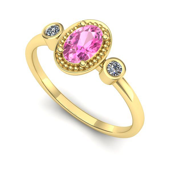 Inel logodna din aur galben cu safir roz