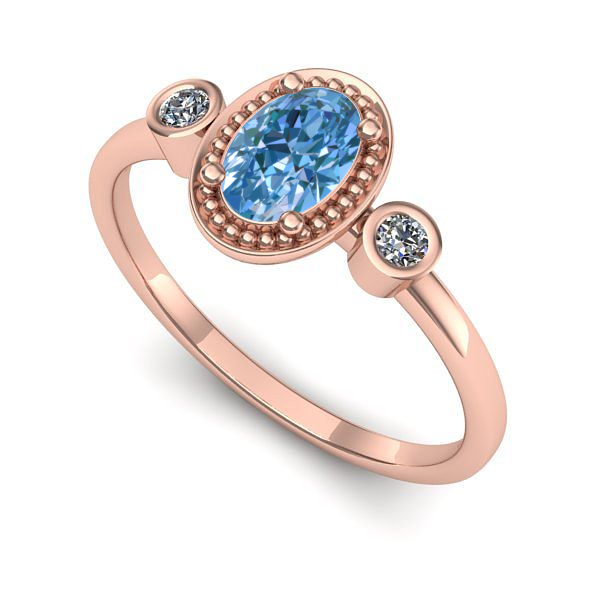 Inel din aur roz cu diamant de laborator albastru
