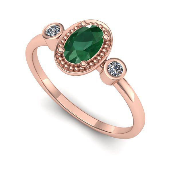 Inel din aur roz cu smarald