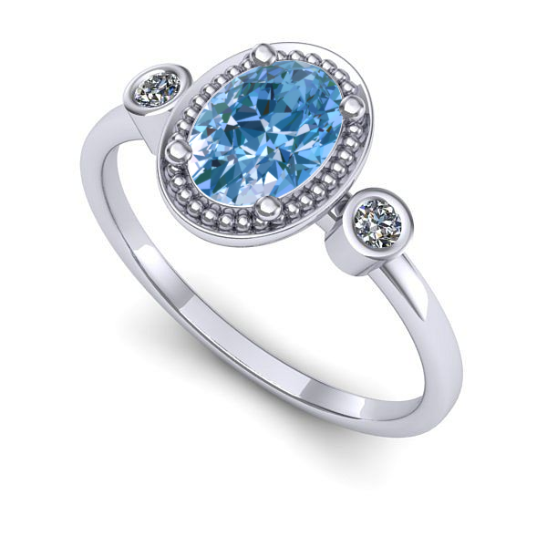 Inel din aur alb cu diamant de laborator albastru