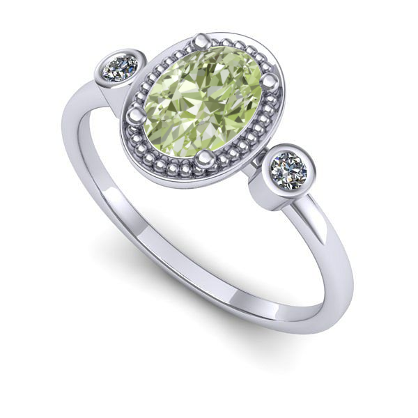 Inel de logodna din aur alb cu diamant de laborator verde