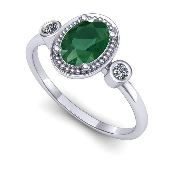 Inel logodna din aur alb cu smarald