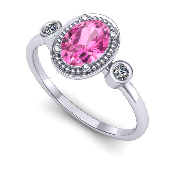 Inel de logodna din aur alb cu safir roz