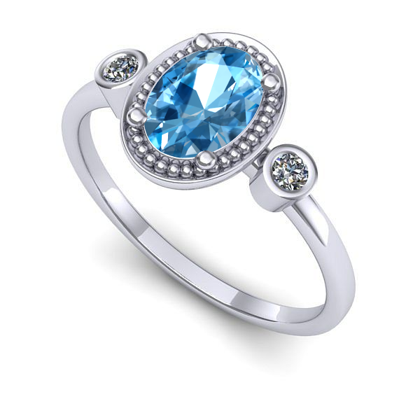 Inel de logodna din aur alb cu topaz blue