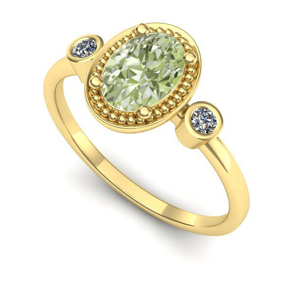 Inel logodna din aur galben cu diamant de laborator verde