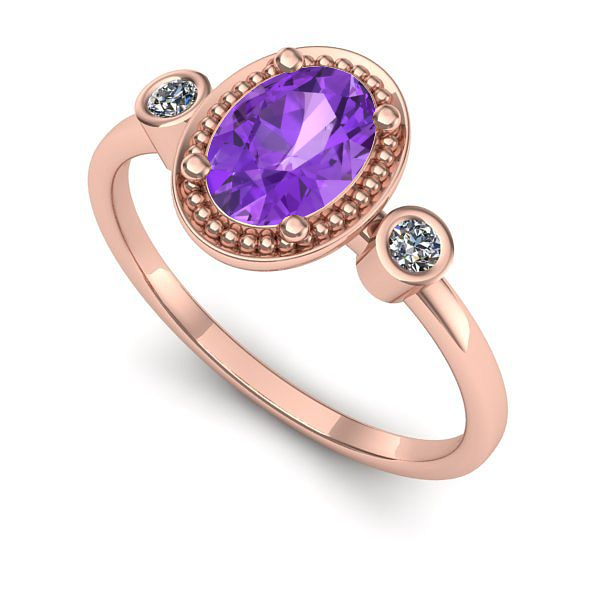 Inel logodna din aur roz cu ametist