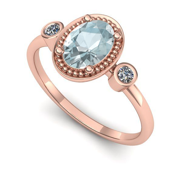 Inel logodna din aur roz cu aquamarin