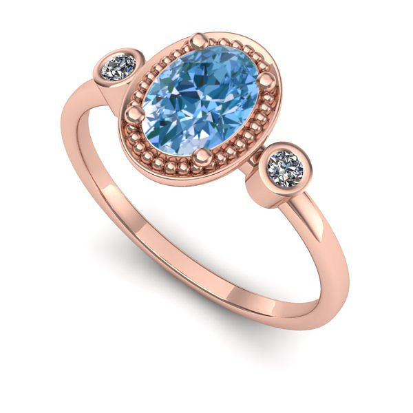 Inel de logodna din aur roz cu diamant de laborator albastru