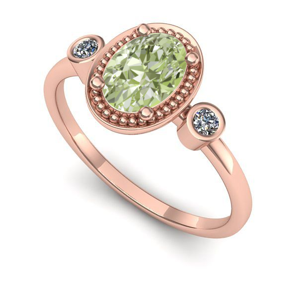 Inel din aur roz cu diamant de laborator verde