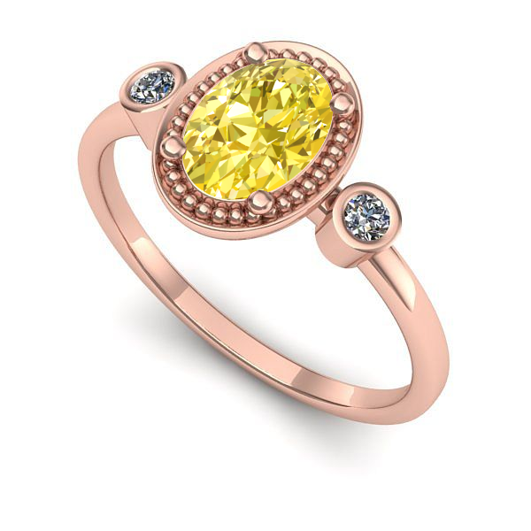 Inel de logodna din aur roz cu safir galben