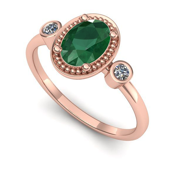Inel de logodna din aur roz cu smarald