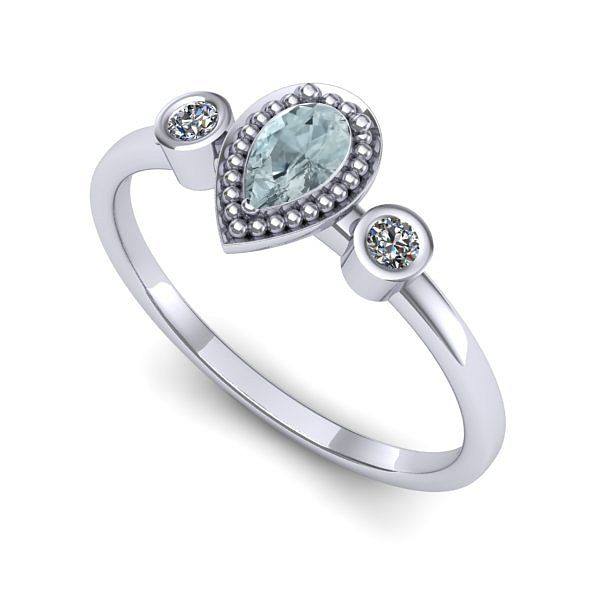 Inel logodna din aur alb cu aquamarin