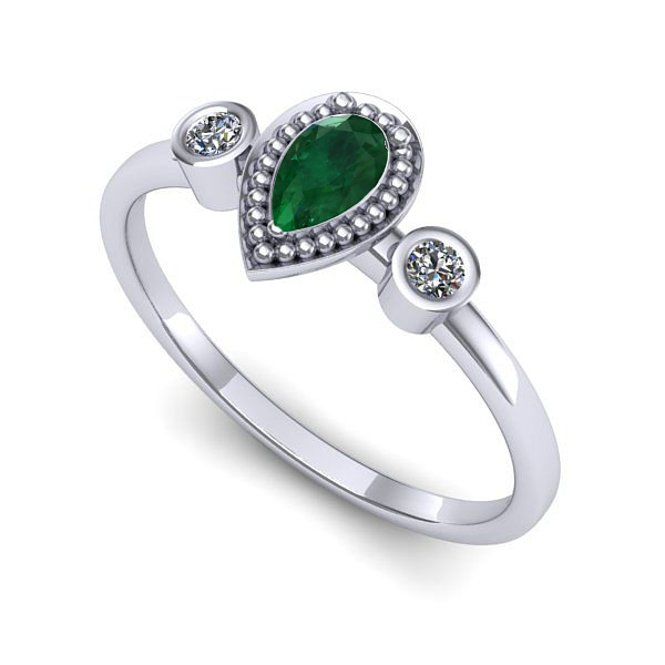 Inel de logodna din aur alb cu smarald