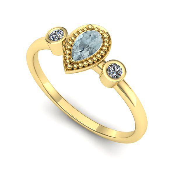 Inel de logodna din aur galben cu aquamarin