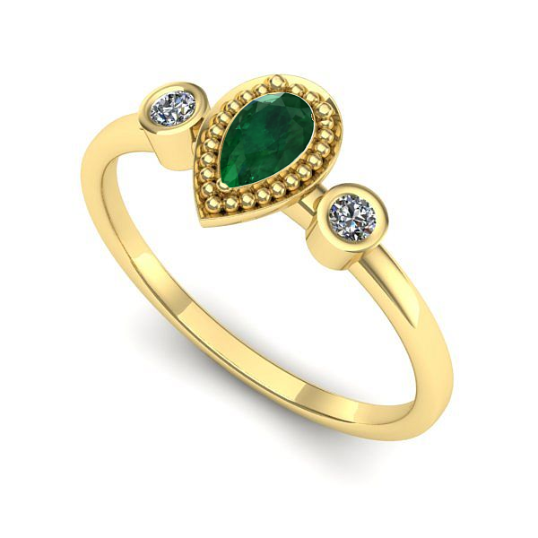 Inel logodna din aur galben cu smarald