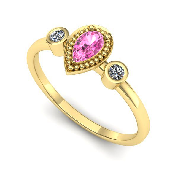 Inel logodna din aur galben cu safir roz