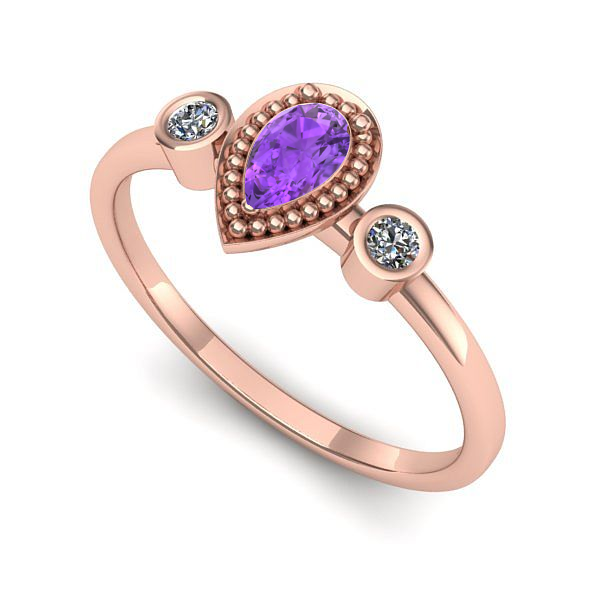 Inel logodna din aur roz cu ametist