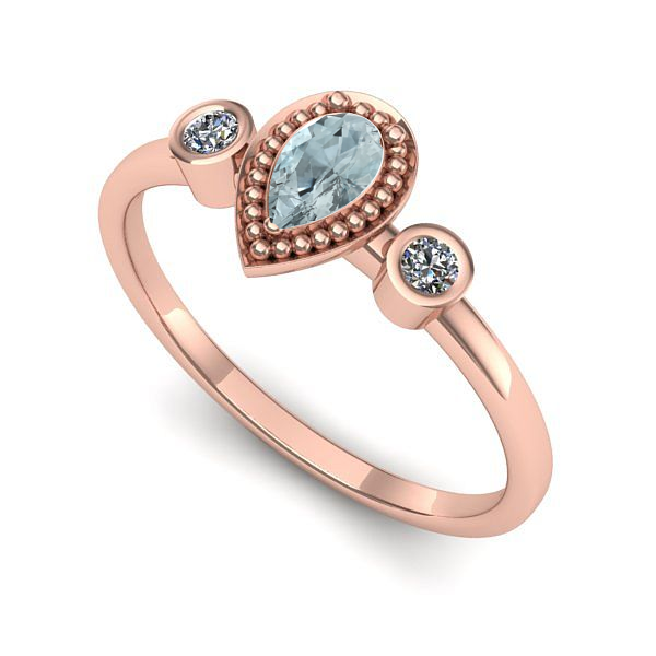 Inel de logodna din aur roz cu aquamarin