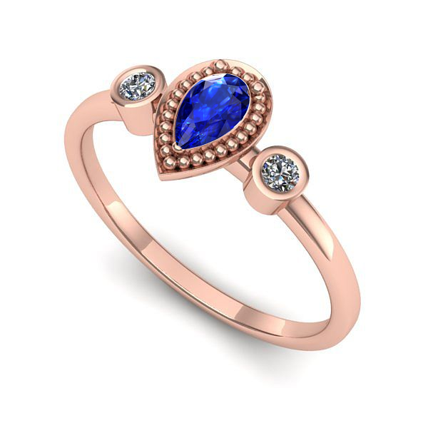 Inel de logodna din aur roz cu safir