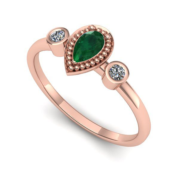 Inel de logodna din aur roz cu smarald