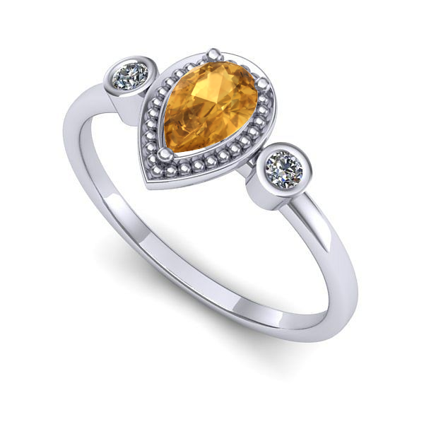 Inel logodna din aur alb cu citrin