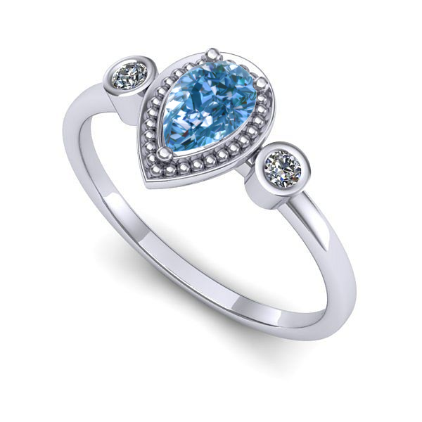 Inel logodna din aur alb cu diamant de laborator albastru