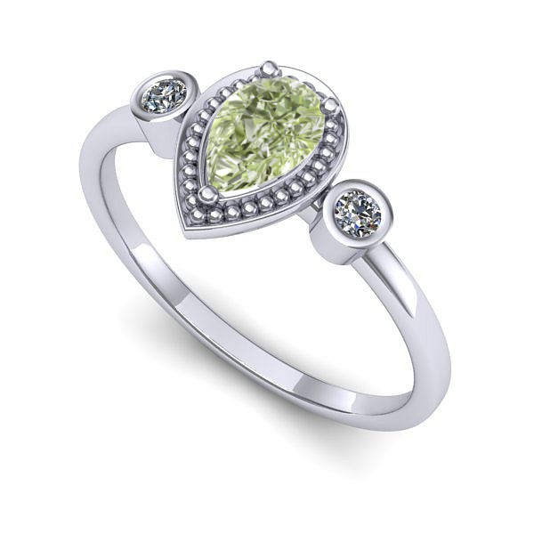 Inel din aur alb cu diamant de laborator verde