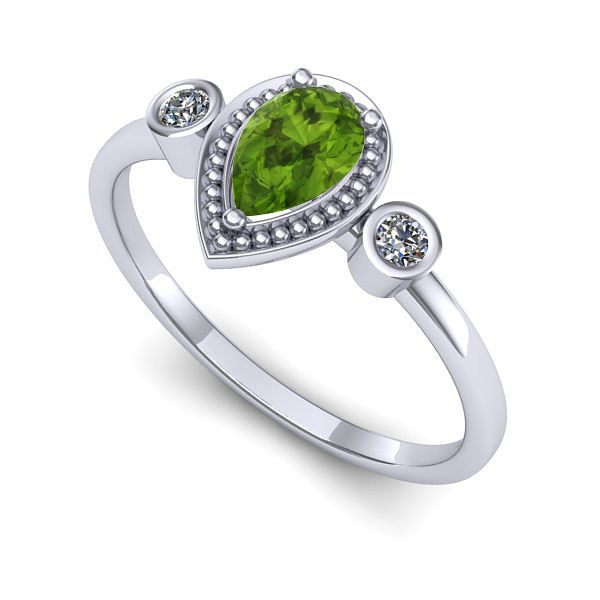 Inel logodna din aur alb cu peridot