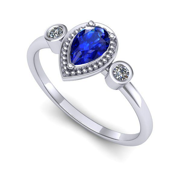 Inel logodna din aur alb cu safir