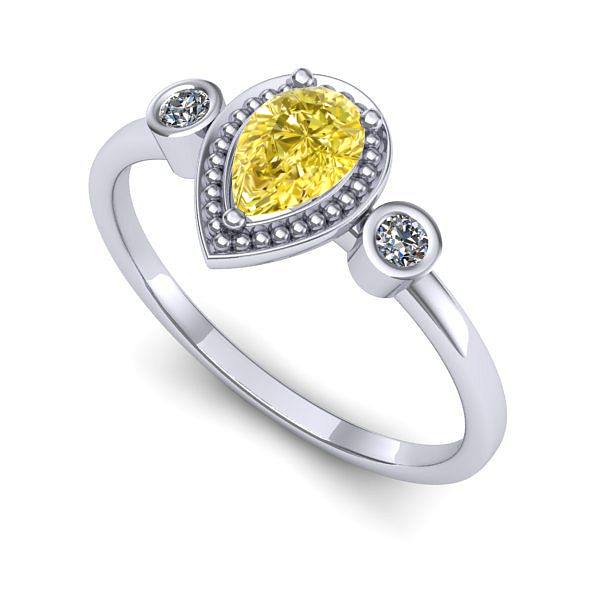 Inel logodna din aur alb cu safir galben