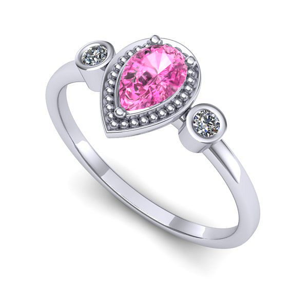 Inel de logodna din aur alb cu safir roz