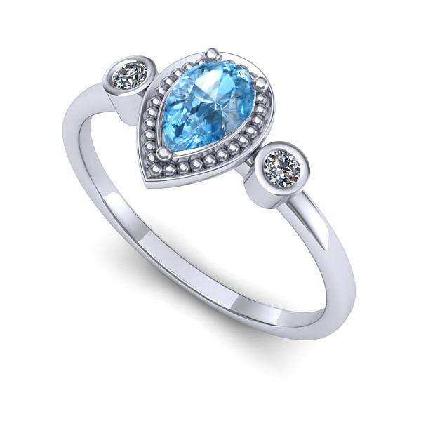 Inel logodna din aur alb cu topaz blue