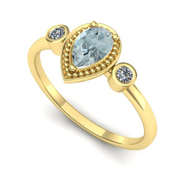 Inel de logodna din aur galben cu aquamarin