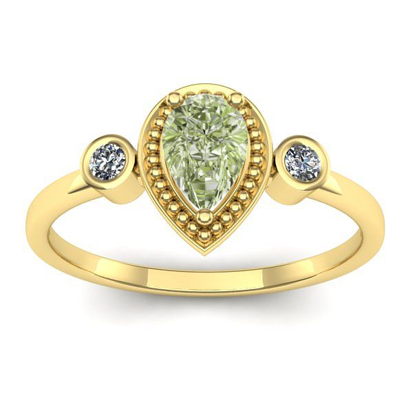Inel logodna cu diamant de laborator verde lacrima