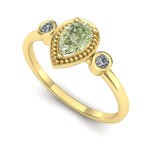 Inel logodna din aur galben cu diamant de laborator verde