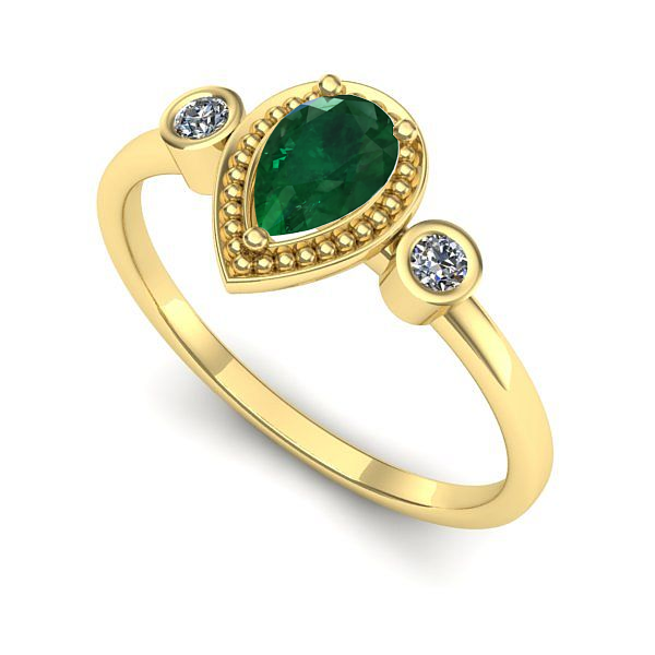 Inel logodna din aur galben cu smarald