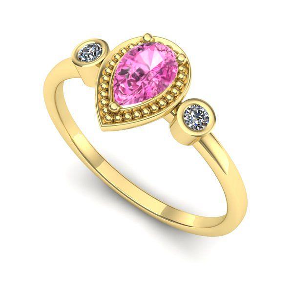Inel logodna din aur galben cu safir roz